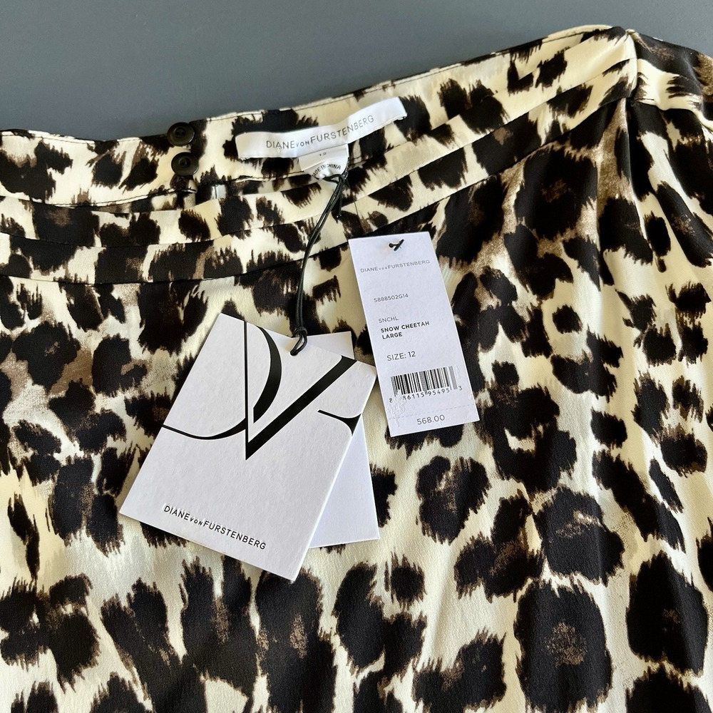 New‎ Diane Von Furstenberg DVF Jumpsuit Silk Snow Cheetah MSRP $568 Size 12 L